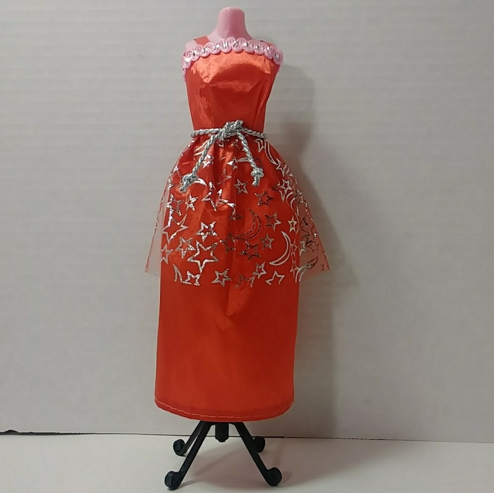 NEW Red Satin dress with Silver Star apron